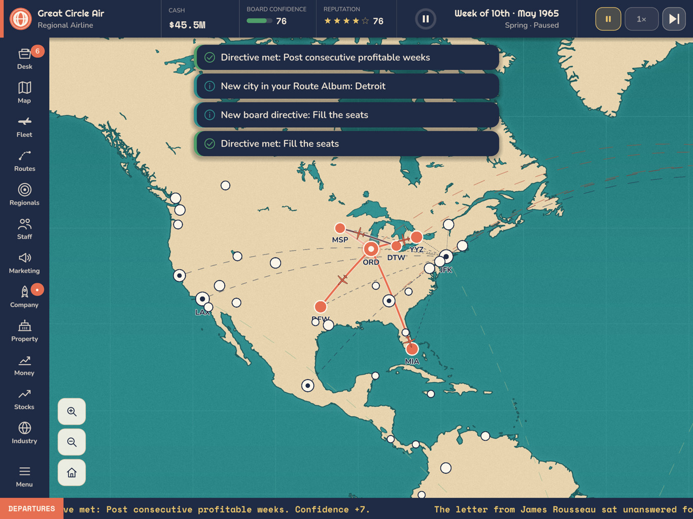 Great Circle’s airline network on a world map