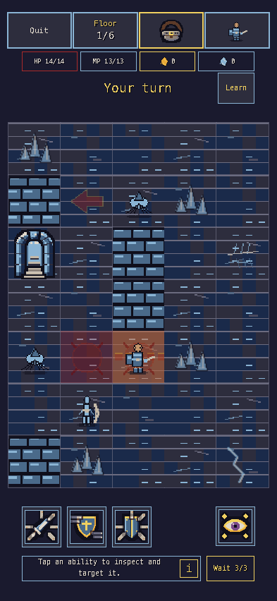 The Warden faces ice hazards and enemies in the Frozen Depths
