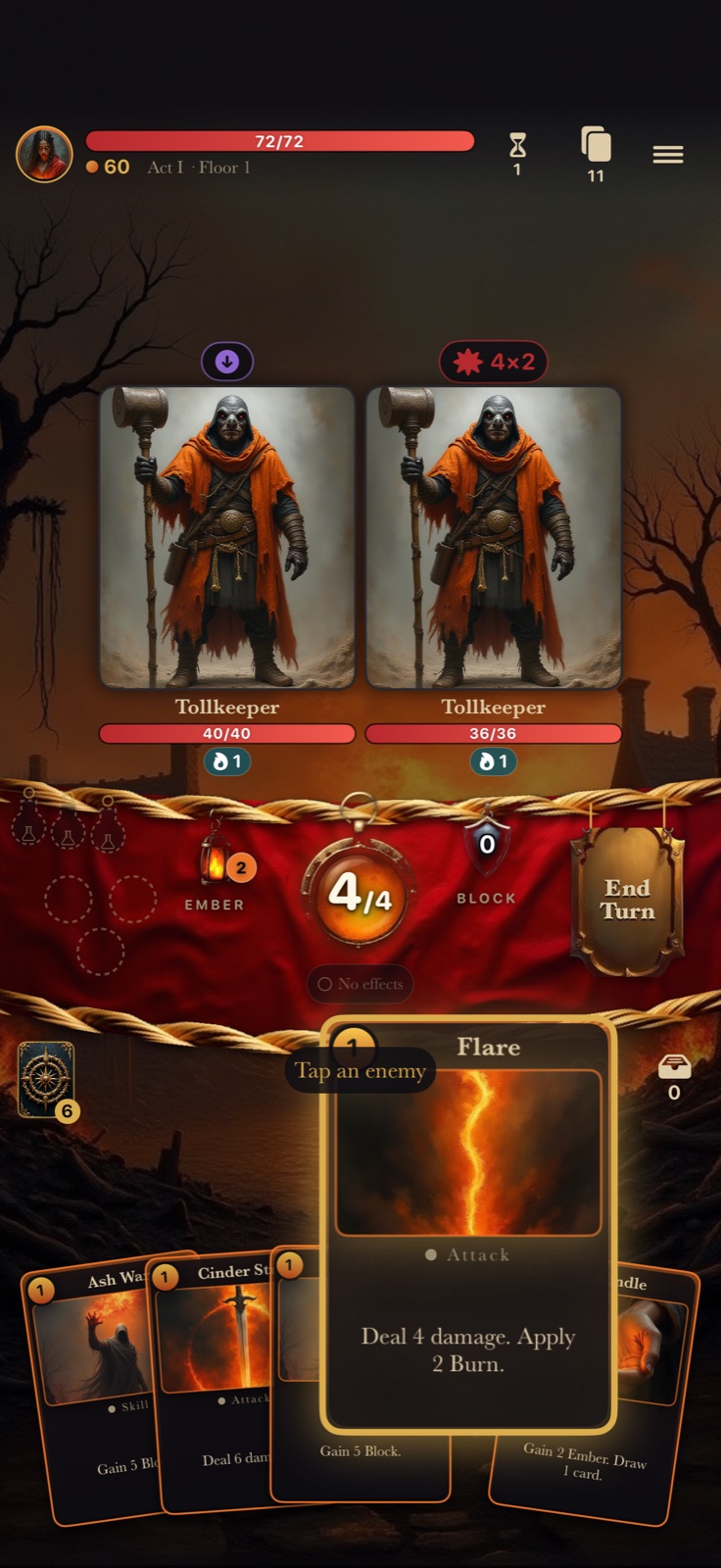 Spellweaver combat with cards and enemy intents